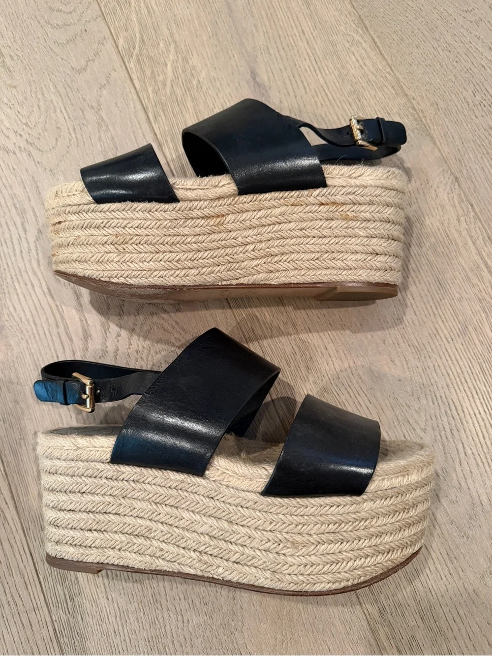 Michael Kors Collection Black Espadrille Wedge Sandals with Slingback Strap